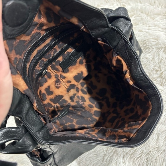 B. Makowsky Pebbled Black Leather Braided Strap Purse - Picture 7 of 13